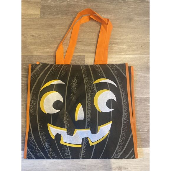 Shopping Large Black Bag Pumpkin Trick or Treat Reusable Tote Fall NEW TJMaxx - Picture 3 of 5